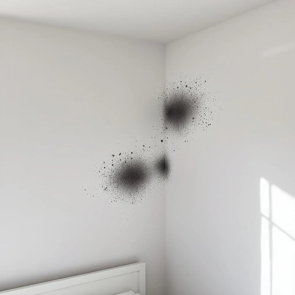 Moisissures dans le coin d'une chambre belge - taches noires necessitant un traitement anti-humidite